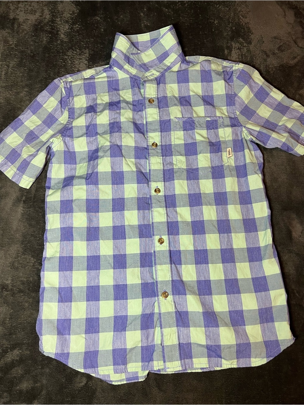 Vans Kids Short-Sleeve Plaid Button-Down in Light Green & Lavender